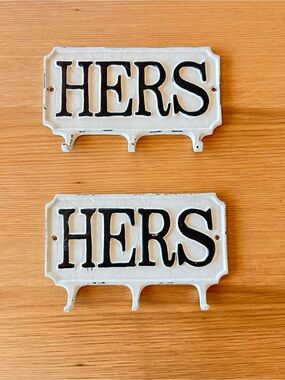 HERS and HERS White Cast Iron Wall Hook Plaque by Square Nest White